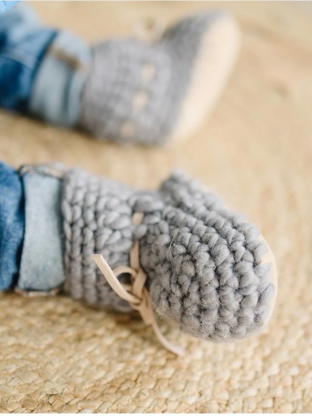 Bebe Bean~100% Wool Handmade Gray Crochet Baby Booties/sweater moccs/18-24 month